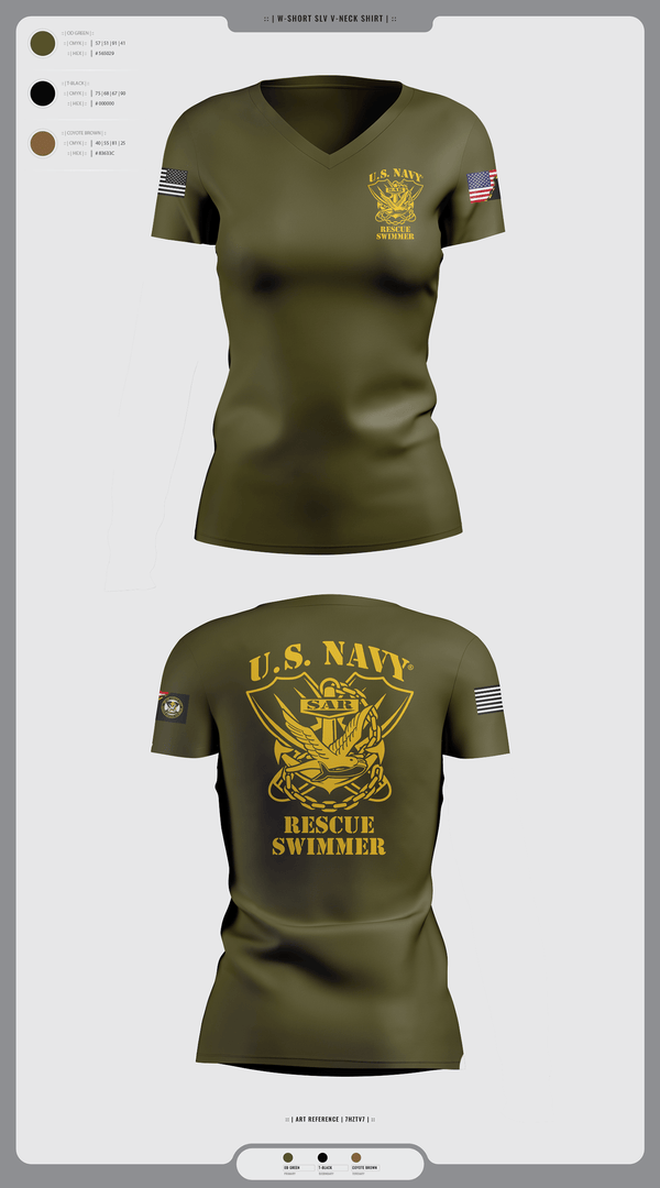 Womens Short Sleeve Vneck Shirt, Aircrew Rescue Swimmer, , Teamtime, Team time, sublimation, custom sports apparel, team uniforms, spirit wear, spiritwear, sports uniforms, custom shirts, team store, custom team store, fundraiser sports, apparel fundraiser