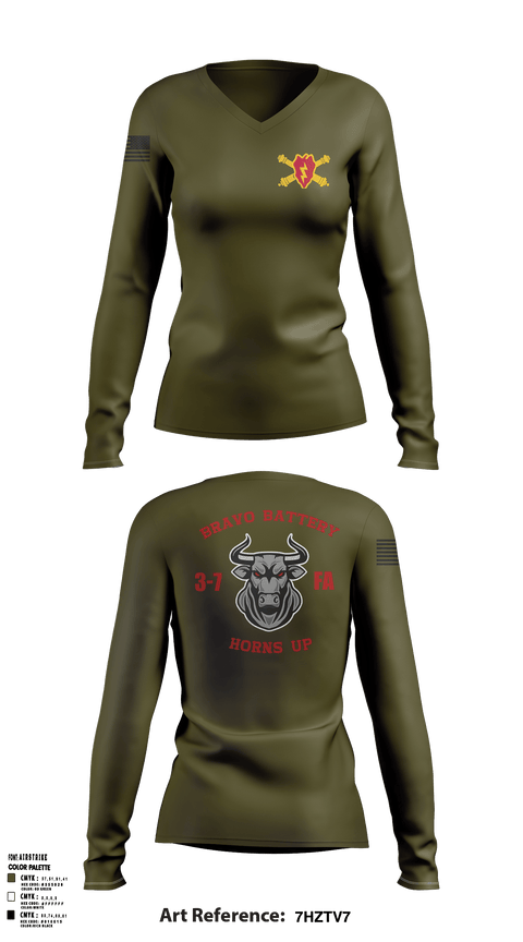 Womens Long Sleeve Vneck Shirt, Bravo Battery, Army, Teamtime, Team time, sublimation, custom sports apparel, team uniforms, spirit wear, spiritwear, sports uniforms, custom shirts, team store, custom team store, fundraiser sports, apparel fundraiser