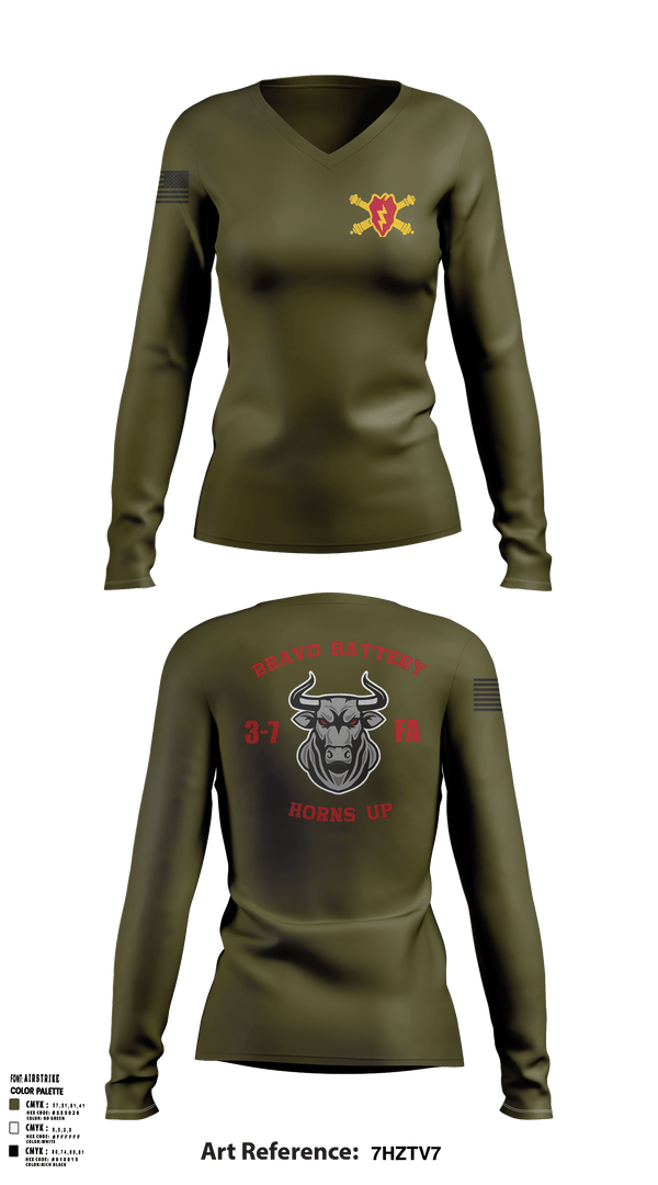 Womens Long Sleeve Vneck Shirt, Bravo Battery, Army, Teamtime, Team time, sublimation, custom sports apparel, team uniforms, spirit wear, spiritwear, sports uniforms, custom shirts, team store, custom team store, fundraiser sports, apparel fundraiser