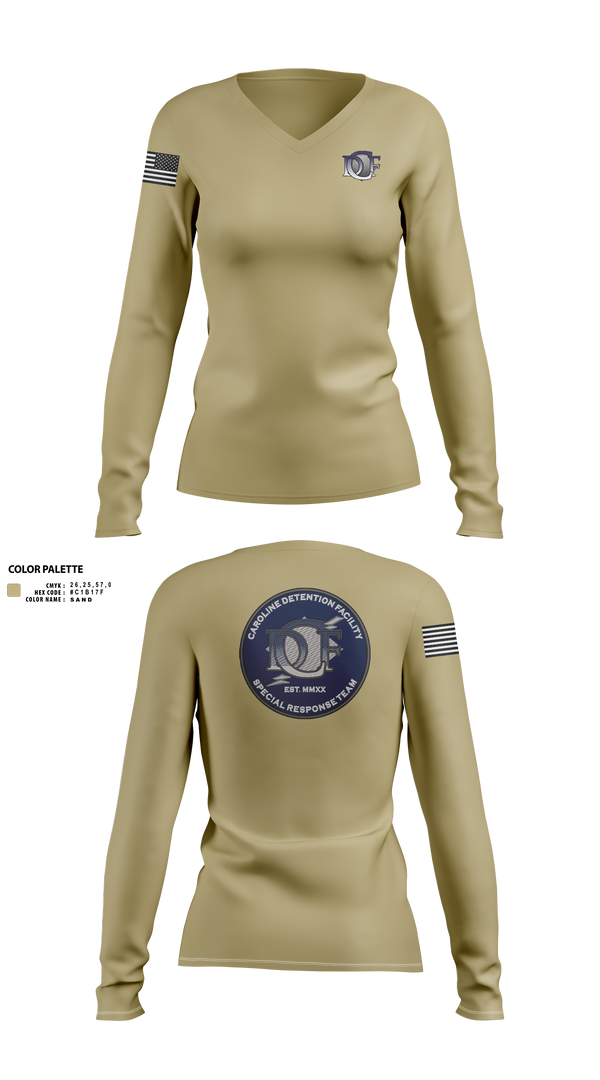 Womens Long Sleeve Vneck Shirt, Caroline Detention Facility, , Teamtime, Team time, sublimation, custom sports apparel, team uniforms, spirit wear, spiritwear, sports uniforms, custom shirts, team store, custom team store, fundraiser sports, apparel fundraiser