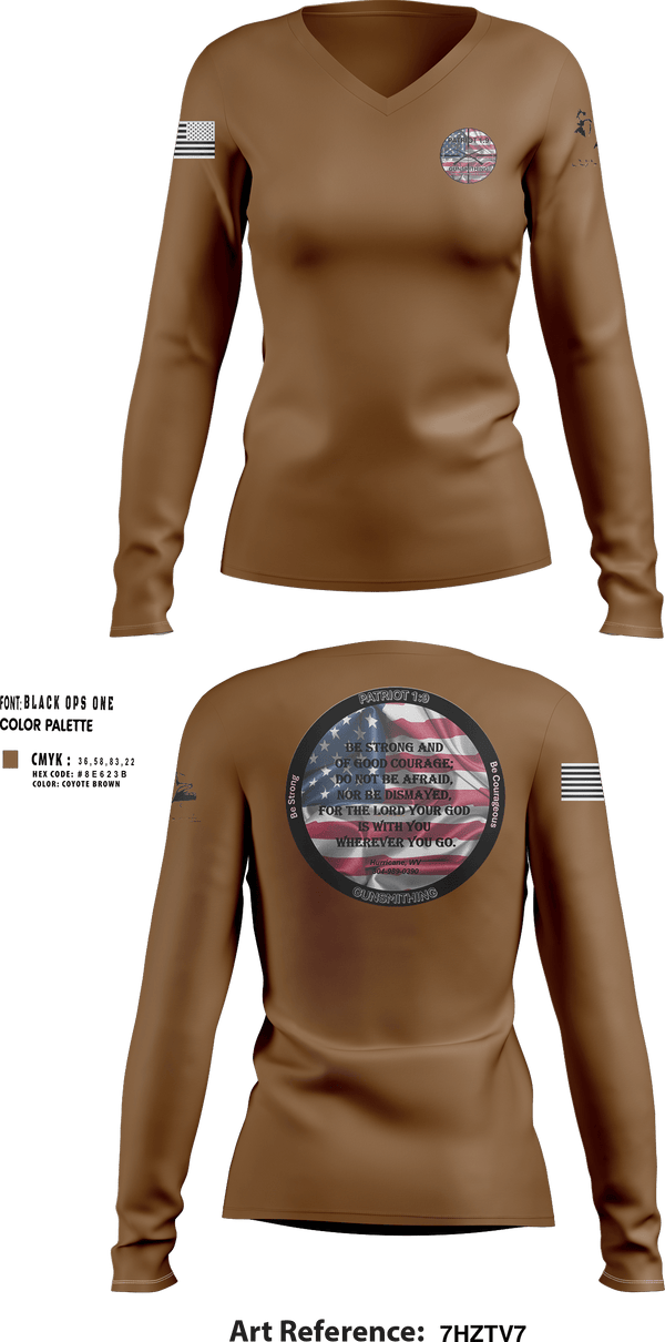 Womens Long Sleeve Vneck Shirt, Patriot 1:9 Gunsmithing, , Teamtime, Team time, sublimation, custom sports apparel, team uniforms, spirit wear, spiritwear, sports uniforms, custom shirts, team store, custom team store, fundraiser sports, apparel fundraiser