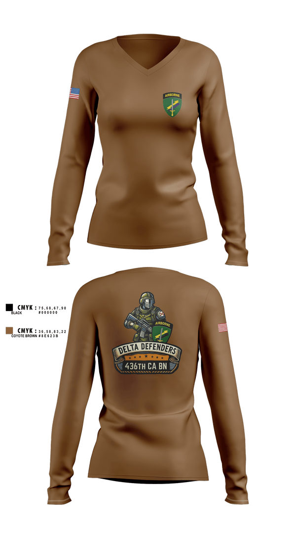 Womens Long Sleeve Vneck Shirt, D Co 436th CA BN, , Teamtime, Team time, sublimation, custom sports apparel, team uniforms, spirit wear, spiritwear, sports uniforms, custom shirts, team store, custom team store, fundraiser sports, apparel fundraiser