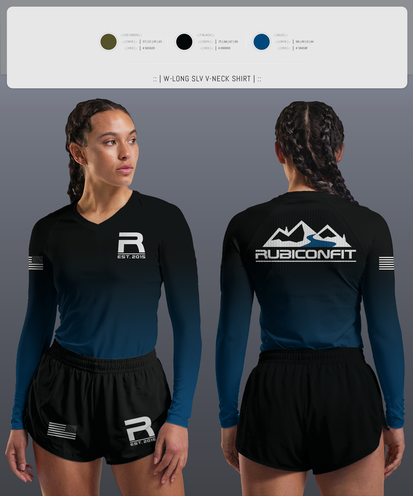 Womens Long Sleeve Vneck Shirt, RubiconFit, , Teamtime, Team time, sublimation, custom sports apparel, team uniforms, spirit wear, spiritwear, sports uniforms, custom shirts, team store, custom team store, fundraiser sports, apparel fundraiser