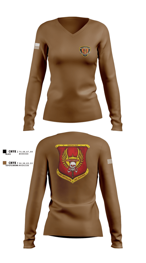 Womens Long Sleeve Vneck Shirt, 3rd Battalion 3rd Marines India Co., , Teamtime, Team time, sublimation, custom sports apparel, team uniforms, spirit wear, spiritwear, sports uniforms, custom shirts, team store, custom team store, fundraiser sports, apparel fundraiser