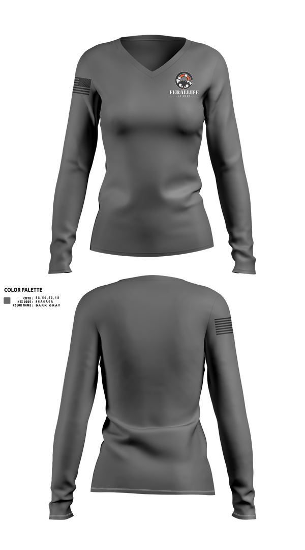 Womens Long Sleeve Vneck Shirt, Ferallife Guards, , Teamtime, Team time, sublimation, custom sports apparel, team uniforms, spirit wear, spiritwear, sports uniforms, custom shirts, team store, custom team store, fundraiser sports, apparel fundraiser
