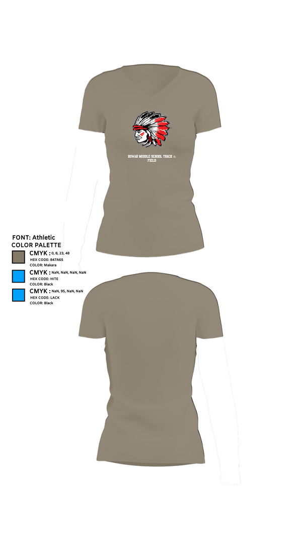 Womens Short Sleeve Vneck Shirt, Howar Middle School Track & Field, Track & Field, Teamtime, Team time, sublimation, custom sports apparel, team uniforms, spirit wear, spiritwear, sports uniforms, custom shirts, team store, custom team store, fundraiser sports, apparel fundraiser