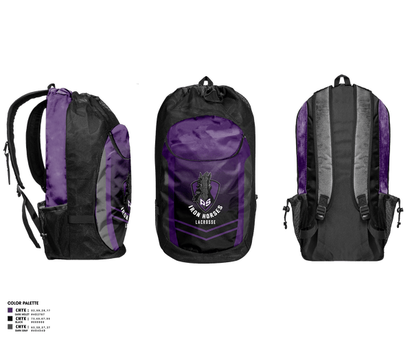 Gear Bag, Iron Horses, Men's Lacrosse, Teamtime, Team time, sublimation, custom sports apparel, team uniforms, spirit wear, spiritwear, sports uniforms, custom shirts, team store, custom team store, fundraiser sports, apparel fundraiser