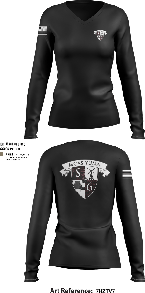 Womens Long Sleeve Vneck Shirt, MCAS Yuma Station S6, Marines, Teamtime, Team time, sublimation, custom sports apparel, team uniforms, spirit wear, spiritwear, sports uniforms, custom shirts, team store, custom team store, fundraiser sports, apparel fundraiser