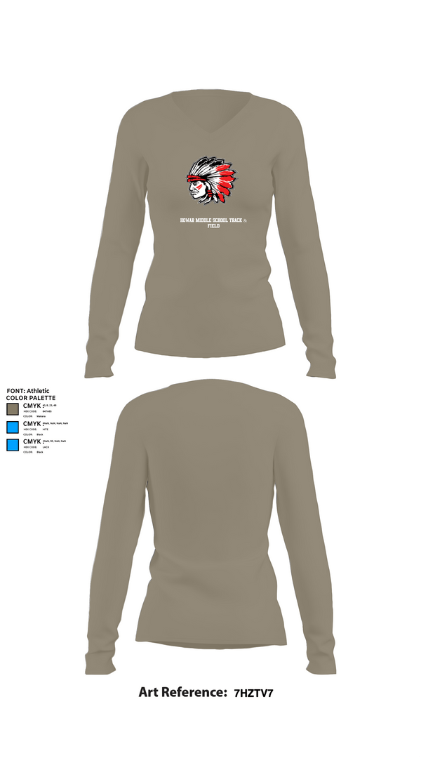 Womens Long Sleeve Vneck Shirt, Howar Middle School Track & Field, Track & Field, Teamtime, Team time, sublimation, custom sports apparel, team uniforms, spirit wear, spiritwear, sports uniforms, custom shirts, team store, custom team store, fundraiser sports, apparel fundraiser