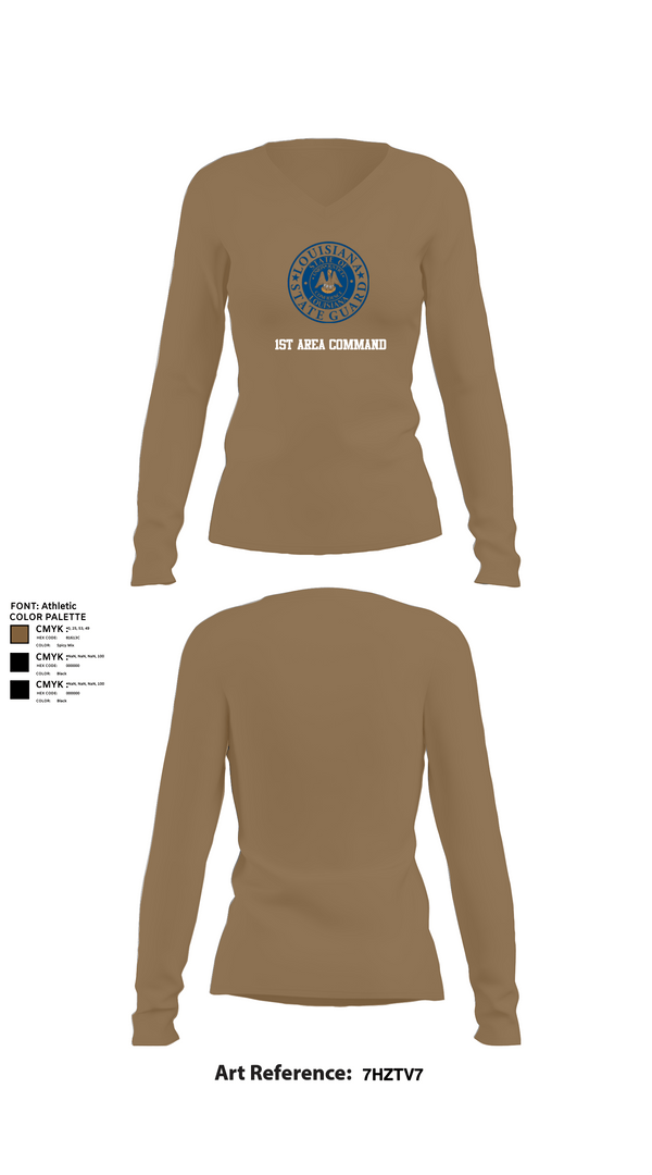 Womens Long Sleeve Vneck Shirt, 1st Area Command, , Teamtime, Team time, sublimation, custom sports apparel, team uniforms, spirit wear, spiritwear, sports uniforms, custom shirts, team store, custom team store, fundraiser sports, apparel fundraiser