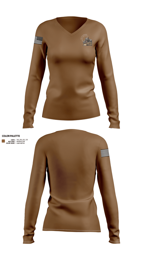 Womens Long Sleeve Vneck Shirt, 557 ECC, Army, Teamtime, Team time, sublimation, custom sports apparel, team uniforms, spirit wear, spiritwear, sports uniforms, custom shirts, team store, custom team store, fundraiser sports, apparel fundraiser