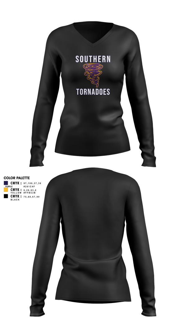 Womens Long Sleeve Vneck Shirt, Southern Middle School Track and Field, Track & Field, Teamtime, Team time, sublimation, custom sports apparel, team uniforms, spirit wear, spiritwear, sports uniforms, custom shirts, team store, custom team store, fundraiser sports, apparel fundraiser