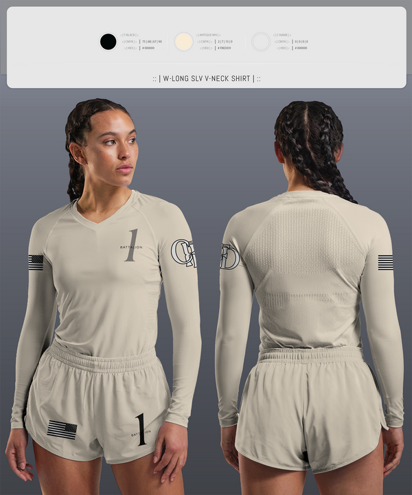 Womens Long Sleeve Vneck Shirt, Battalion 1, , Teamtime, Team time, sublimation, custom sports apparel, team uniforms, spirit wear, spiritwear, sports uniforms, custom shirts, team store, custom team store, fundraiser sports, apparel fundraiser