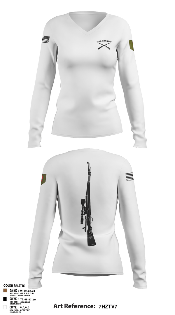 Womens Long Sleeve Vneck Shirt, Iron Rangers, Army, Teamtime, Team time, sublimation, custom sports apparel, team uniforms, spirit wear, spiritwear, sports uniforms, custom shirts, team store, custom team store, fundraiser sports, apparel fundraiser