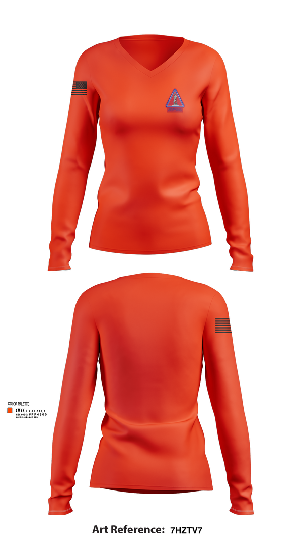 Womens Long Sleeve Vneck Shirt, Recruiting and Retention Battalion, , Teamtime, Team time, sublimation, custom sports apparel, team uniforms, spirit wear, spiritwear, sports uniforms, custom shirts, team store, custom team store, fundraiser sports, apparel fundraiser