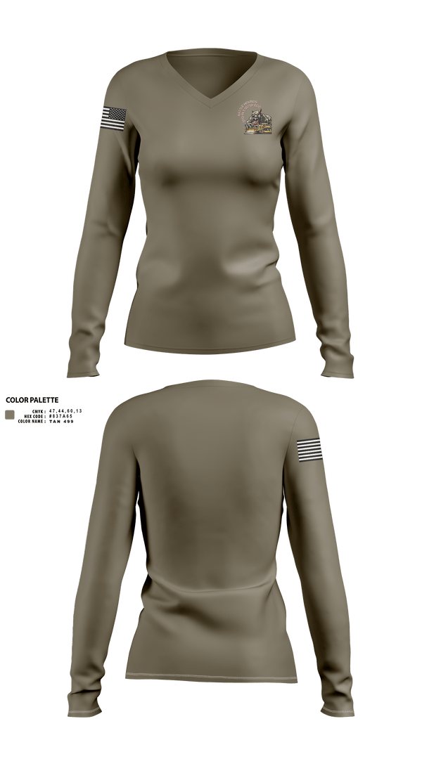 Womens Long Sleeve Vneck Shirt, 557 ECC, Army, Teamtime, Team time, sublimation, custom sports apparel, team uniforms, spirit wear, spiritwear, sports uniforms, custom shirts, team store, custom team store, fundraiser sports, apparel fundraiser