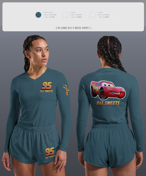 Womens Long Sleeve Vneck Shirt, R&L Sweets, Track & Field, Teamtime, Team time, sublimation, custom sports apparel, team uniforms, spirit wear, spiritwear, sports uniforms, custom shirts, team store, custom team store, fundraiser sports, apparel fundraiser