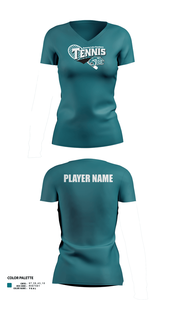 Womens Short Sleeve Vneck Shirt, Bonney Lake Panthers Tennis, Tennis, Teamtime, Team time, sublimation, custom sports apparel, team uniforms, spirit wear, spiritwear, sports uniforms, custom shirts, team store, custom team store, fundraiser sports, apparel fundraiser