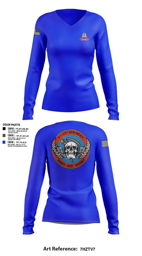 Womens Long Sleeve Vneck Shirt, A Co, 2-13th Aviation Regiment, , Teamtime, Team time, sublimation, custom sports apparel, team uniforms, spirit wear, spiritwear, sports uniforms, custom shirts, team store, custom team store, fundraiser sports, apparel fundraiser
