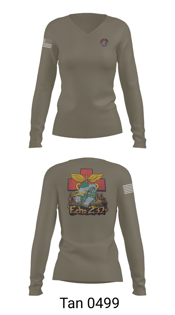 Womens Long Sleeve Vneck Shirt, Echo Company 232nd battalion, Army, Teamtime, Team time, sublimation, custom sports apparel, team uniforms, spirit wear, spiritwear, sports uniforms, custom shirts, team store, custom team store, fundraiser sports, apparel fundraiser