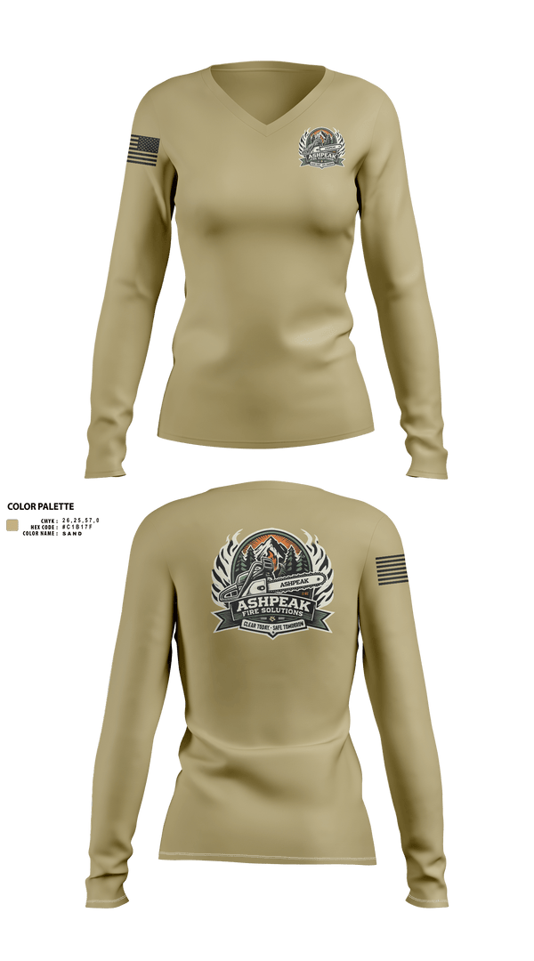 Womens Long Sleeve Vneck Shirt, AshPeak Fire Solutions, , Teamtime, Team time, sublimation, custom sports apparel, team uniforms, spirit wear, spiritwear, sports uniforms, custom shirts, team store, custom team store, fundraiser sports, apparel fundraiser