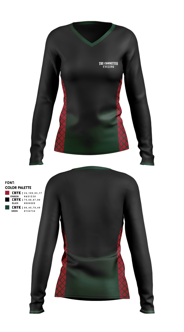 Women's Long Sleeve Vneck Shirt, The Committee, Cycling, Teamtime, Team time, sublimation, custom sports apparel, team uniforms, spirit wear, spiritwear, sports uniforms, custom shirts, team store, custom team store, fundraiser sports, apparel fundraiser