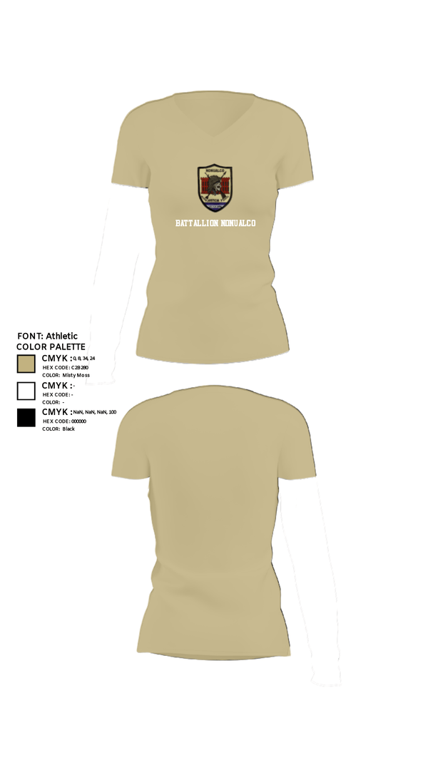 Women's Short Sleeve Vneck Shirt, Battallion Nonualco, Army, Teamtime, Team time, sublimation, custom sports apparel, team uniforms, spirit wear, spiritwear, sports uniforms, custom shirts, team store, custom team store, fundraiser sports, apparel fundraiser