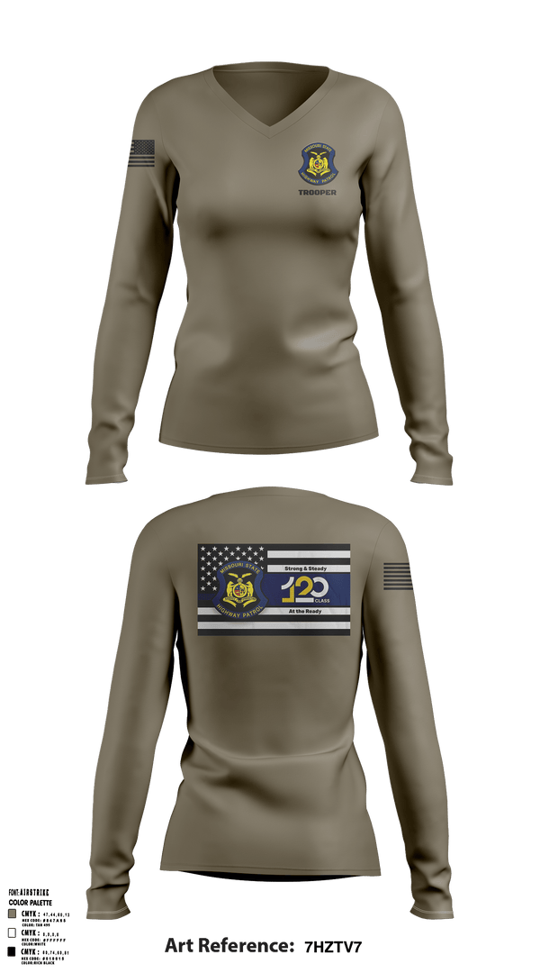 Women's Long Sleeve Vneck Shirt, MSHP Class 120, Police, Teamtime, Team time, sublimation, custom sports apparel, team uniforms, spirit wear, spiritwear, sports uniforms, custom shirts, team store, custom team store, fundraiser sports, apparel fundraiser