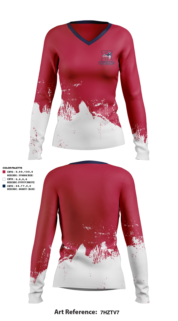 Women's Long Sleeve Vneck Shirt, Heritage Patriots Cross Country, Cross Country, Teamtime, Team time, sublimation, custom sports apparel, team uniforms, spirit wear, spiritwear, sports uniforms, custom shirts, team store, custom team store, fundraiser sports, apparel fundraiser