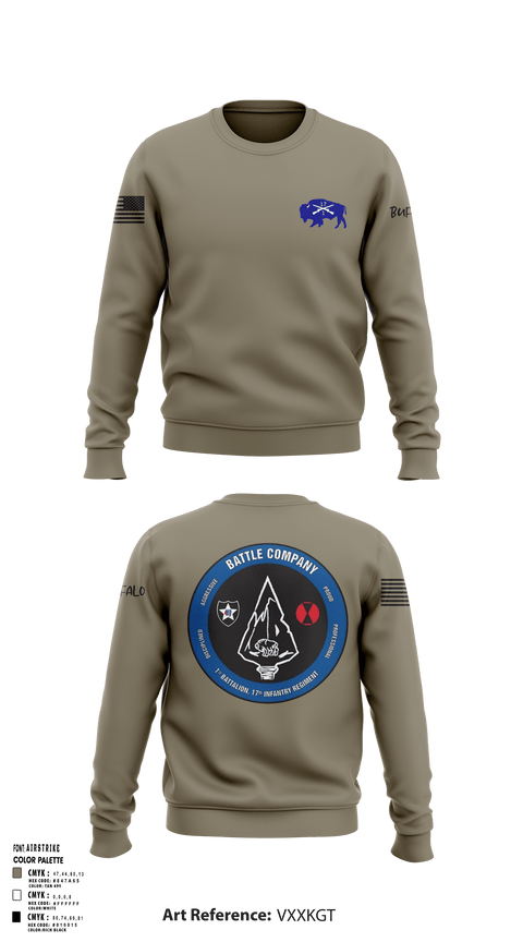 Crew Neck Sweatshirt, Battle company 1-17IN, Army, Teamtime, Team time, sublimation, custom sports apparel, team uniforms, spirit wear, spiritwear, sports uniforms, custom shirts, team store, custom team store, fundraiser sports, apparel fundraiser