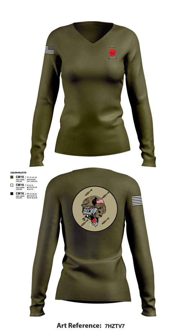 Women's Long Sleeve Vneck Shirt, Aco 1-111th secfor1-111 MTR renew, National Guard, Teamtime, Team time, sublimation, custom sports apparel, team uniforms, spirit wear, spiritwear, sports uniforms, custom shirts, team store, custom team store, fundraiser sports, apparel fundraiser