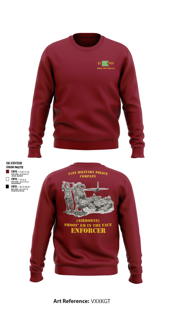 Crew Neck Sweatshirt, 21ST MILITARY POLICE COMPANY (AIRBORNE), Army, Teamtime, Team time, sublimation, custom sports apparel, team uniforms, spirit wear, spiritwear, sports uniforms, custom shirts, team store, custom team store, fundraiser sports, apparel fundraiser