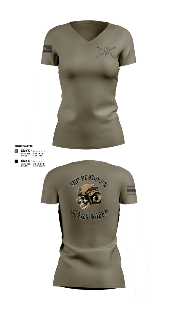 Women's Short Sleeve Vneck Shirt, Delta company 114, Army, Teamtime, Team time, sublimation, custom sports apparel, team uniforms, spirit wear, spiritwear, sports uniforms, custom shirts, team store, custom team store, fundraiser sports, apparel fundraiser