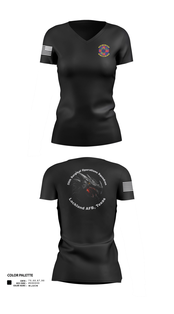 Women's Short Sleeve Vneck Shirt, 59th Surgical Operations Squadron, Air Force, Teamtime, Team time, sublimation, custom sports apparel, team uniforms, spirit wear, spiritwear, sports uniforms, custom shirts, team store, custom team store, fundraiser sports, apparel fundraiser