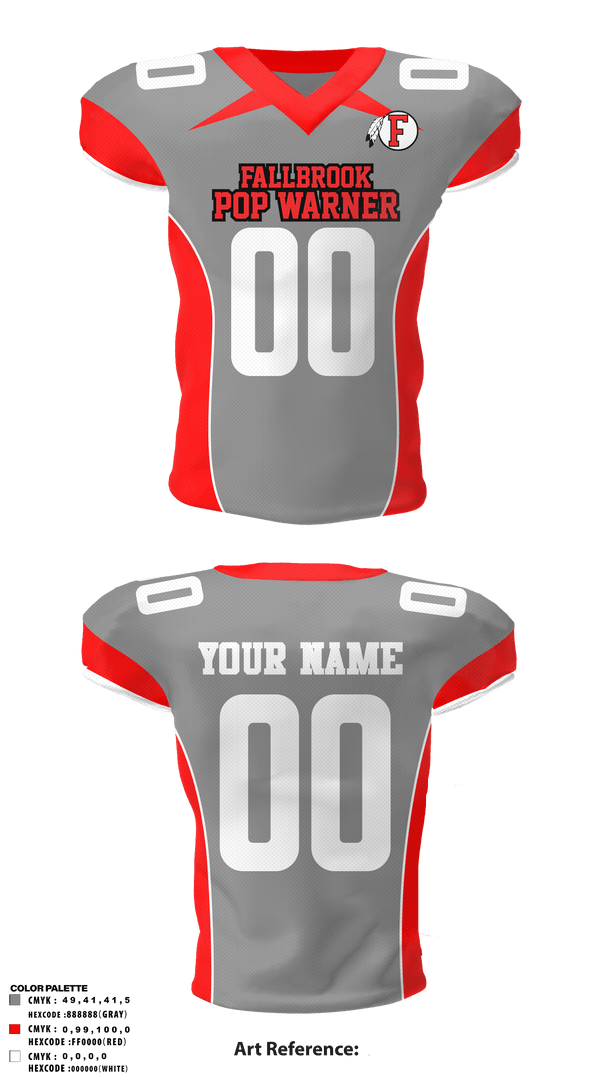 Football Jersey, Fallbrook Pop Warner Football League, Football, Teamtime, Team time, sublimation, custom sports apparel, team uniforms, spirit wear, spiritwear, sports uniforms, custom shirts, team store, custom team store, fundraiser sports, apparel fundraiser
