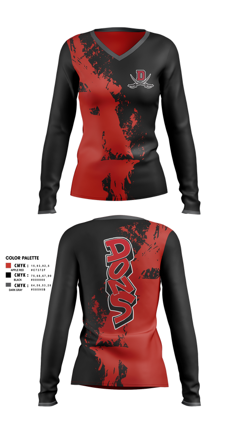 Women's Long Sleeve Vneck Shirt, Verdugo hills dons, , Teamtime, Team time, sublimation, custom sports apparel, team uniforms, spirit wear, spiritwear, sports uniforms, custom shirts, team store, custom team store, fundraiser sports, apparel fundraiser