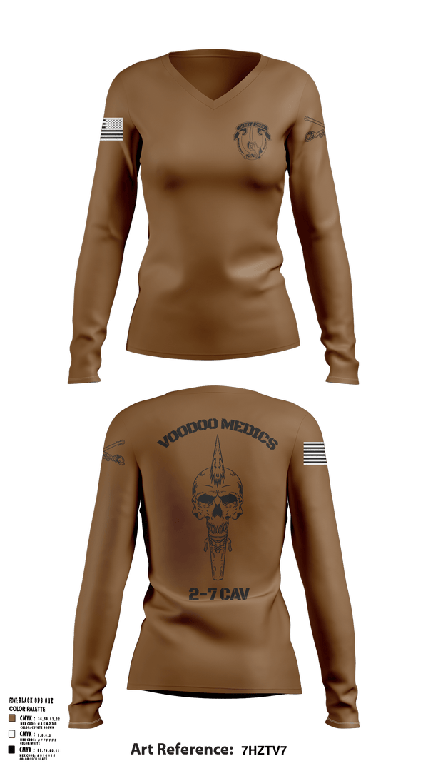 Women's Long Sleeve Vneck Shirt, Med platoon, HHC, 2-7 CAV, 3ABCT, 1CD, Army, Teamtime, Team time, sublimation, custom sports apparel, team uniforms, spirit wear, spiritwear, sports uniforms, custom shirts, team store, custom team store, fundraiser sports, apparel fundraiser