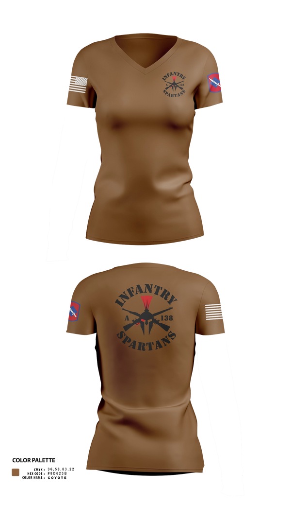 Women's Short Sleeve Vneck Shirt, Alpha Company 1-138th Infantry Regiment, , Teamtime, Team time, sublimation, custom sports apparel, team uniforms, spirit wear, spiritwear, sports uniforms, custom shirts, team store, custom team store, fundraiser sports, apparel fundraiser