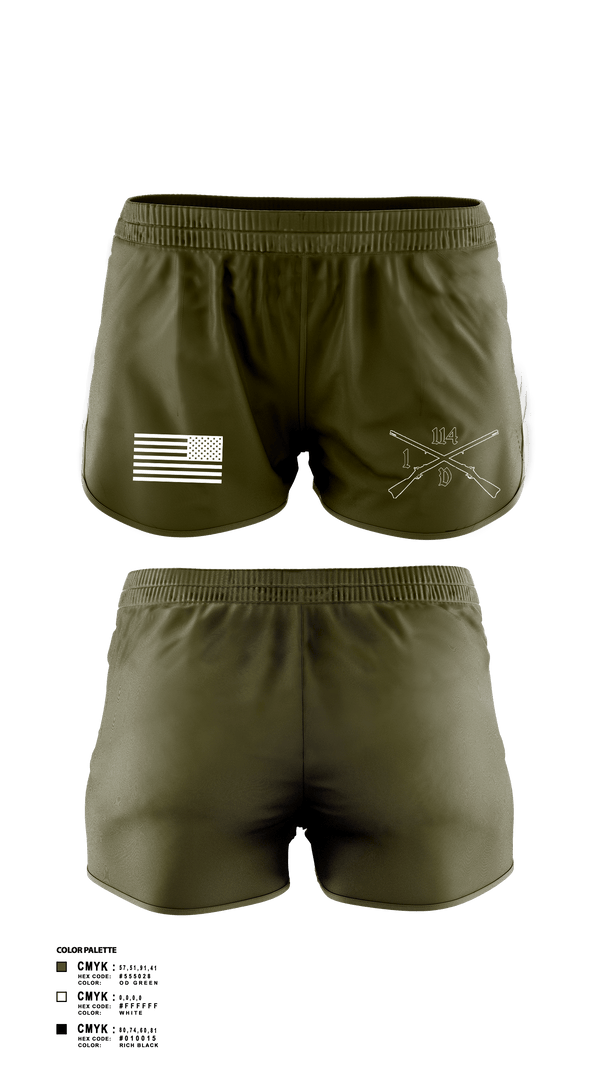 Women's Shorts, Delta company 114, Army, Teamtime, Team time, sublimation, custom sports apparel, team uniforms, spirit wear, spiritwear, sports uniforms, custom shirts, team store, custom team store, fundraiser sports, apparel fundraiser