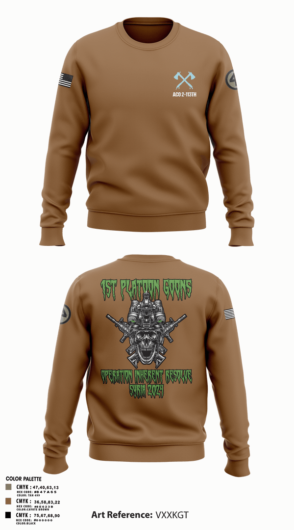 Crew Neck Sweatshirt, A-CO 2-113th Infantry, Army, Teamtime, Team time, sublimation, custom sports apparel, team uniforms, spirit wear, spiritwear, sports uniforms, custom shirts, team store, custom team store, fundraiser sports, apparel fundraiser
