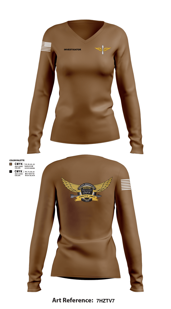 Women's Long Sleeve Vneck Shirt, Investigator, Army, Teamtime, Team time, sublimation, custom sports apparel, team uniforms, spirit wear, spiritwear, sports uniforms, custom shirts, team store, custom team store, fundraiser sports, apparel fundraiser