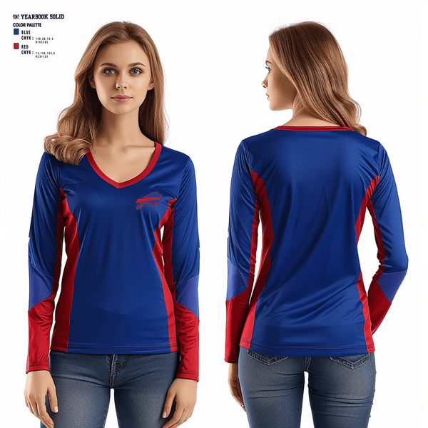 Women's Long Sleeve Vneck Shirt, Keystone Bills Football and Cheer, Football, Teamtime, Team time, sublimation, custom sports apparel, team uniforms, spirit wear, spiritwear, sports uniforms, custom shirts, team store, custom team store, fundraiser sports, apparel fundraiser
