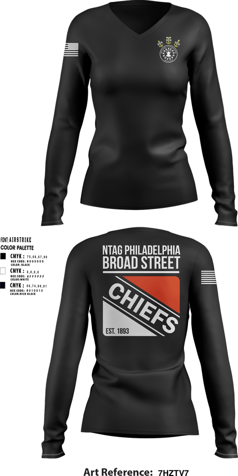 Women's Long Sleeve Vneck Shirt, NTAG Philadelphia, Navy, Teamtime, Team time, sublimation, custom sports apparel, team uniforms, spirit wear, spiritwear, sports uniforms, custom shirts, team store, custom team store, fundraiser sports, apparel fundraiser