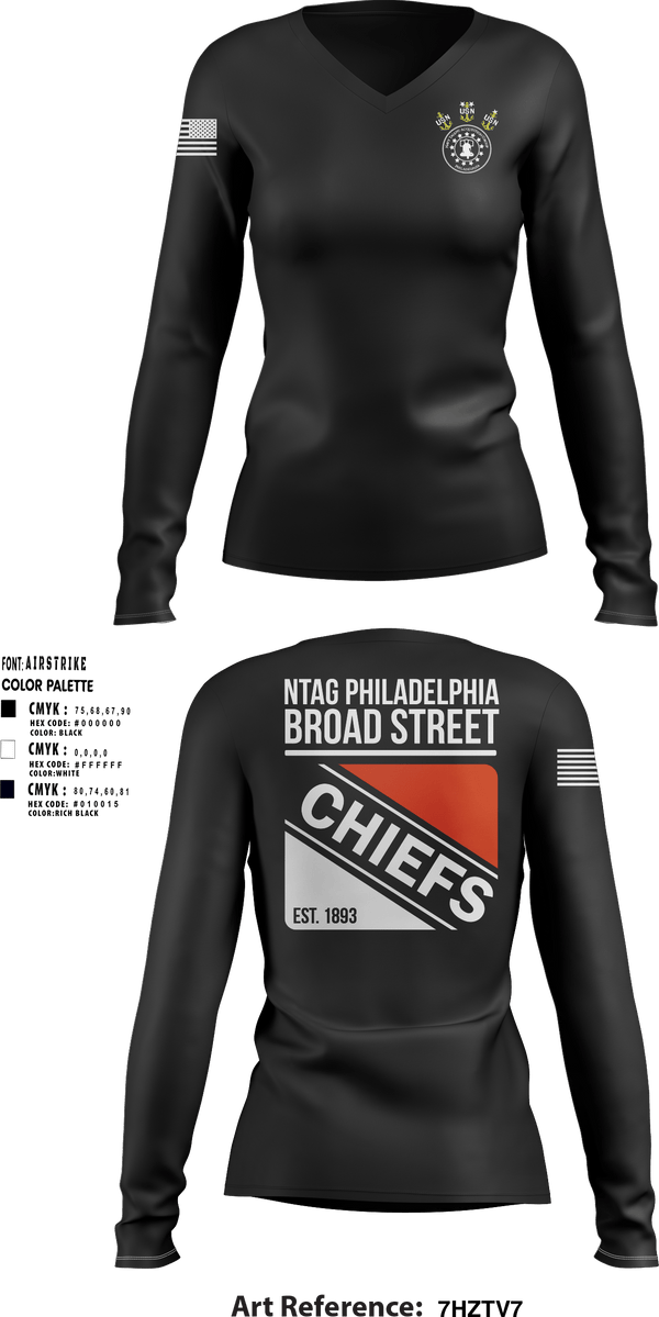 Women's Long Sleeve Vneck Shirt, NTAG Philadelphia, Navy, Teamtime, Team time, sublimation, custom sports apparel, team uniforms, spirit wear, spiritwear, sports uniforms, custom shirts, team store, custom team store, fundraiser sports, apparel fundraiser