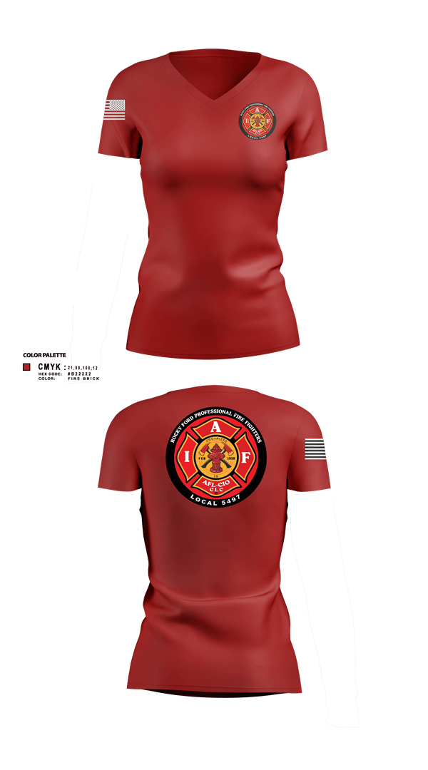 Women's Short Sleeve Vneck Shirt, Rocky Ford Professional Firefighters Local 5497, Fire Department, Teamtime, Team time, sublimation, custom sports apparel, team uniforms, spirit wear, spiritwear, sports uniforms, custom shirts, team store, custom team store, fundraiser sports, apparel fundraiser