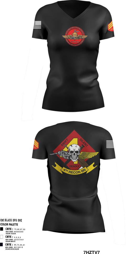 Women's Short Sleeve Vneck Shirt, 4th Recon Delta Company, Marines, Teamtime, Team time, sublimation, custom sports apparel, team uniforms, spirit wear, spiritwear, sports uniforms, custom shirts, team store, custom team store, fundraiser sports, apparel fundraiser