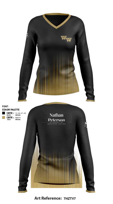 Women's Long Sleeve Vneck Shirt, Student of Western Wayne, , Teamtime, Team time, sublimation, custom sports apparel, team uniforms, spirit wear, spiritwear, sports uniforms, custom shirts, team store, custom team store, fundraiser sports, apparel fundraiser