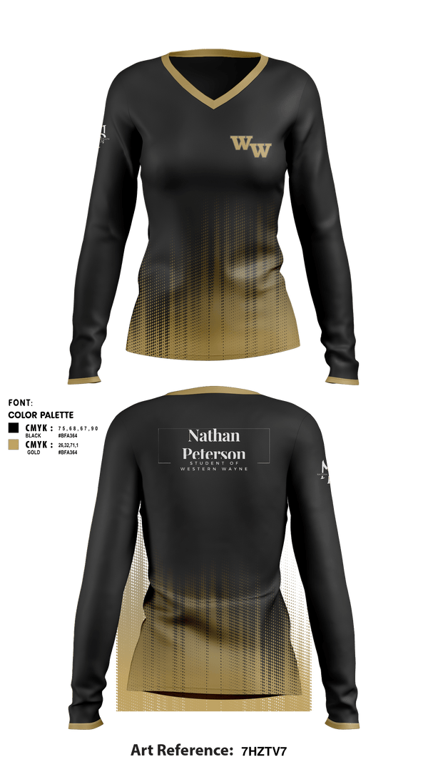 Women's Long Sleeve Vneck Shirt, Student of Western Wayne, , Teamtime, Team time, sublimation, custom sports apparel, team uniforms, spirit wear, spiritwear, sports uniforms, custom shirts, team store, custom team store, fundraiser sports, apparel fundraiser