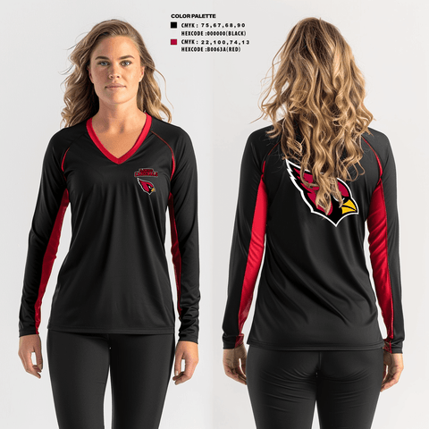 Women's Long Sleeve Vneck Shirt, plainfield cardinals, Track & Field, Teamtime, Team time, sublimation, custom sports apparel, team uniforms, spirit wear, spiritwear, sports uniforms, custom shirts, team store, custom team store, fundraiser sports, apparel fundraiser