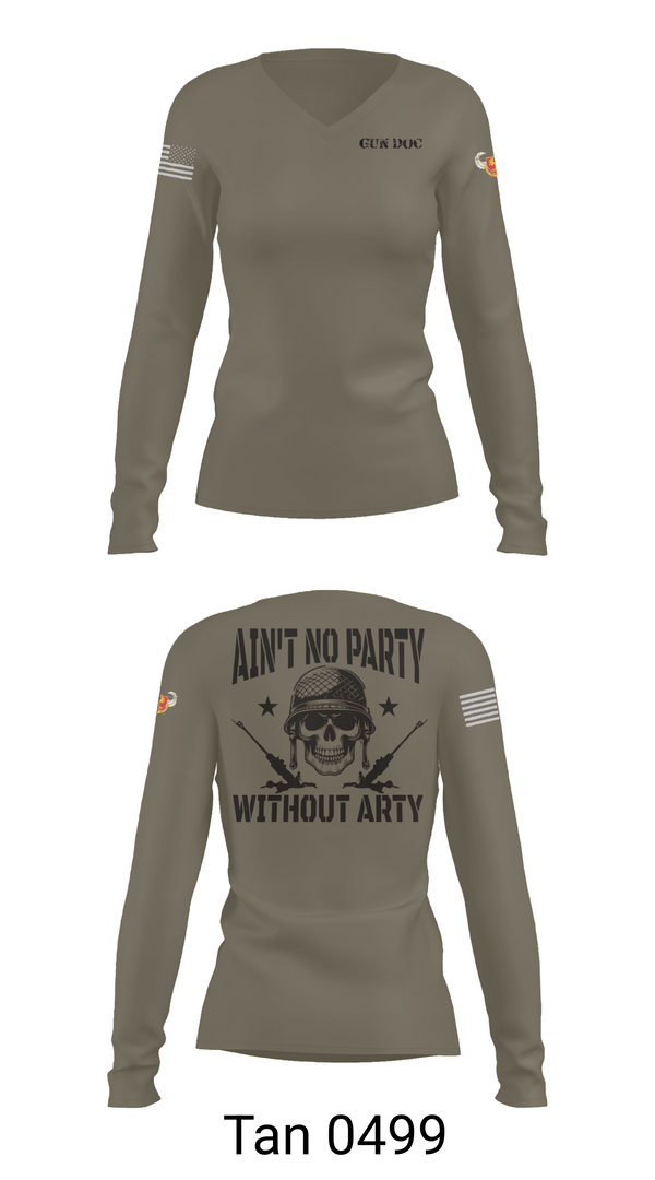Women's Long Sleeve Vneck Shirt, 1-320th FA, Fox Battery, , Teamtime, Team time, sublimation, custom sports apparel, team uniforms, spirit wear, spiritwear, sports uniforms, custom shirts, team store, custom team store, fundraiser sports, apparel fundraiser